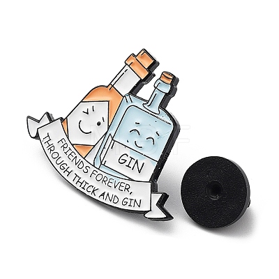 Bottle & Word Friends Forever Through Thick and Gin Enamel Pins JEWB-P020-B02-1