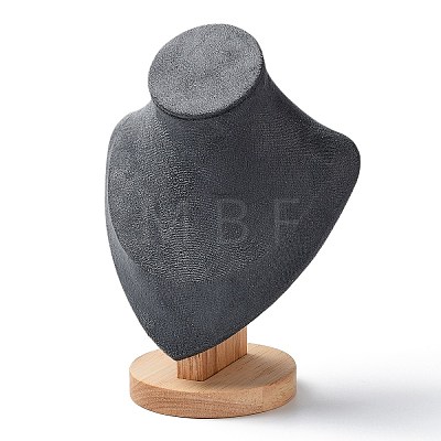 Velvet Bust Necklace Display Stands with Wooden Base ODIS-Q041-02A-02-1