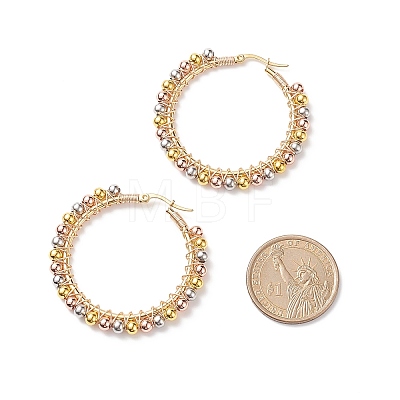 2 Pair 2 Color Round Brass Braided Bead Hoop Earrings EJEW-JE05080-1