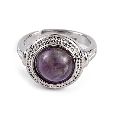 Natural Amethyst Round Adjustable Rings RJEW-K271-04P-08-1