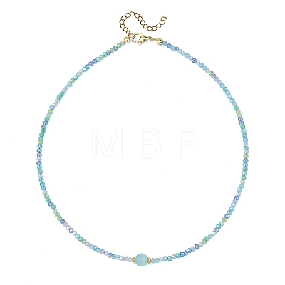 8MM Round Cat Eye and AB Color Plated Glass Faceted Rondelle Beaded Necklaces NJEW-JN06687-1