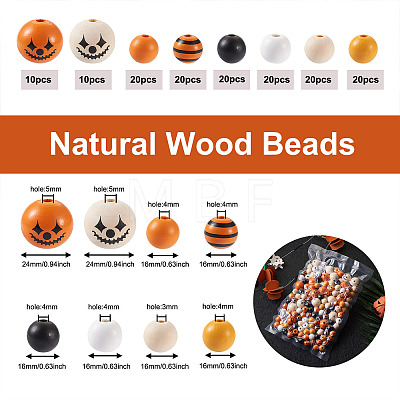 Craftdady 140Pcs Halloween Theme Painted Natural Wood Beads WOOD-CD0001-19-1