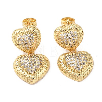 Rack Plating Brass Micro Pave Clear Cubic Zirconia Stud Dangle Earrings for Women EJEW-G394-01B-G-1