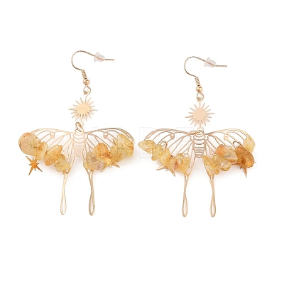 Natural Yellow Quartz Chips Dangle Earrings EJEW-S214-01A-1