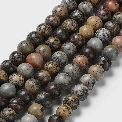 Round Natural Dendritic Jasper Beads Strands G-I176-06-8mm-01-1