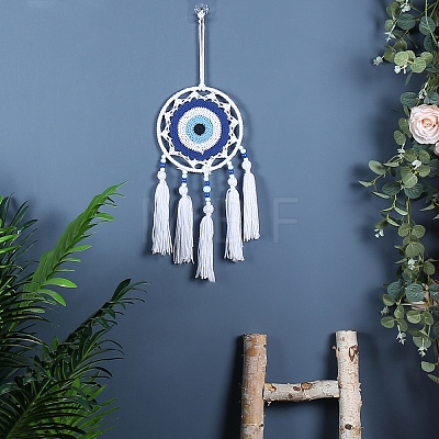 Evil Eye Woven Web/Net Handmade Cotton Cord Macrame Woven Wall Hanging Ornaments PW-WG81140-01-1