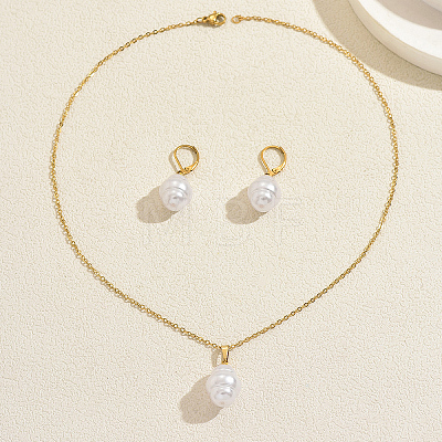 Oval Plastic Imitation Pearl Earrings & Pendant Necklaces Sets for Women XB7297-1