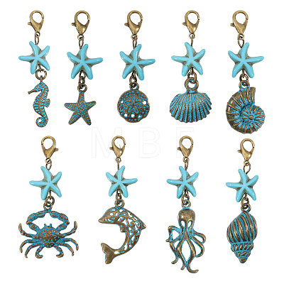 27Pcs 9 Styles Ocean Theme Alloy Pendant Decorations HJEW-CA00098-1
