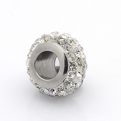 Nice Large Hole 304 Stainless Steel Polymer Clay Pave Rhinestone European Beads CPDL-O002-02A-1