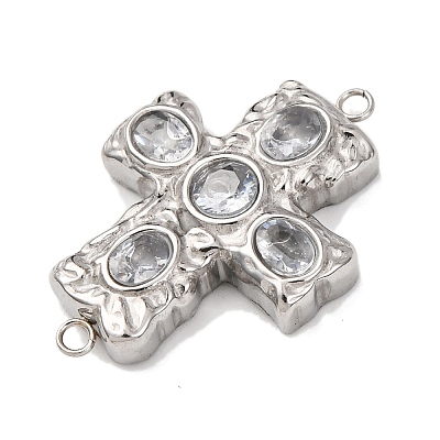 304 Stainless Steel Pave Cubic Zirconia Connector Charms STAS-P421-03P-1