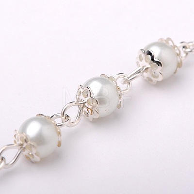 Handmade Round Glass Pearl Beads Chains for Necklaces Bracelets Making AJEW-JB00056-01-1