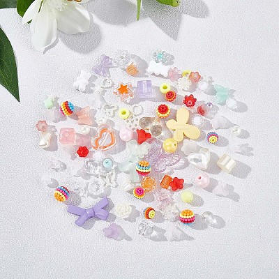 150 Pieces Random Rose Acrylic Beads Bear Pastel Spacer Beads Butterfly Loose Beads for Jewelry Keychain Phone Lanyard Making JX543A-1