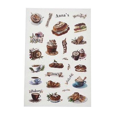 6Pcs Coffee Theme DIY Paper Scrapbook Stickers STIC-U004-05B-1