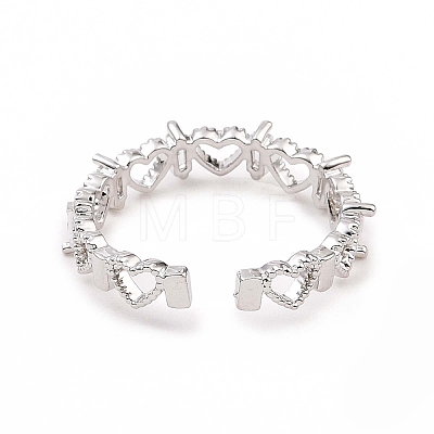 Clear Cubic Zirconia Hollow Out Heart Open Cuff Ring RJEW-B028-30P-1