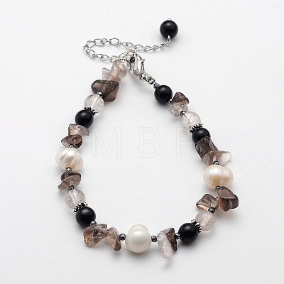 Natural Mixed Stone and Pearl Beaded Bracelets BJEW-JB01982-1