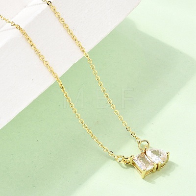 Brass Pave Cubic Zirconia Rectangle & Teardrop Pendant Cable Chain Necklaces KK-CBAB173-05G-12-1