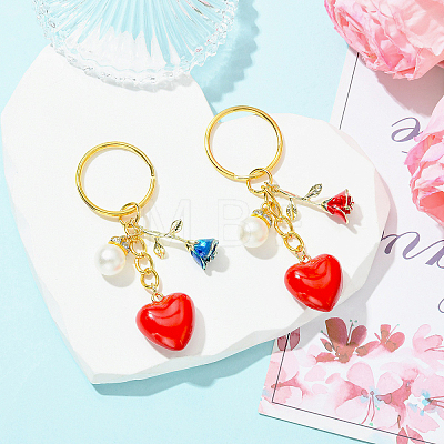 2Pcs Alloy & Brass & Acrylic Pearl Keychains KEYC-YW00248-1