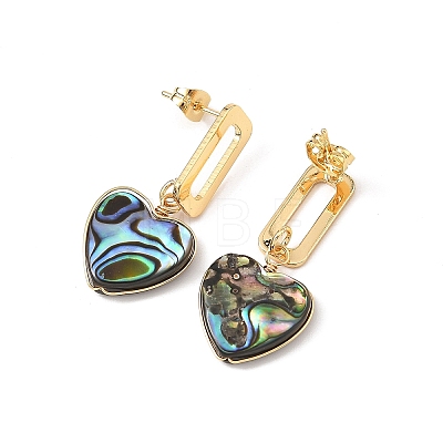 Heart Abalone Shell/Paua Shell Beads Dangle Stud Earrings EJEW-JE07317-1
