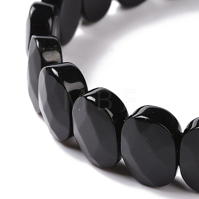 Natural Obsidian Oval Beaded Stretch Bracelet G-E010-01U-1