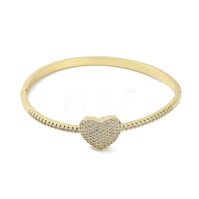 Rack Plating Brass Micro Pave Cubic Zirconia Heart Hinged Bangles for Women BJEW-R317-01B-G-1