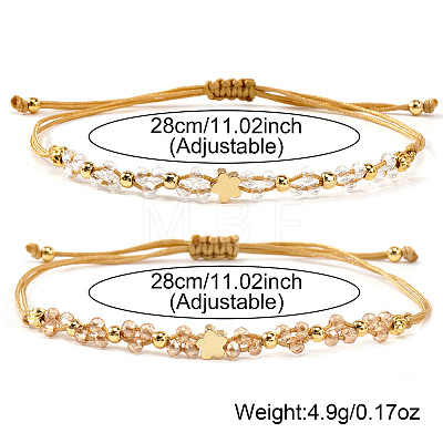 2Pcs Brass & Glass Beads Braided Bead Bracelets for Women IU7406-2-1