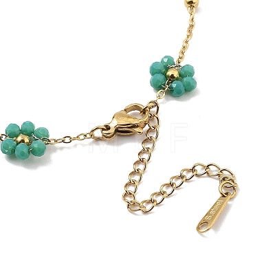 Glass Flower Link Chain Necklaces NJEW-H041-04G-02-1