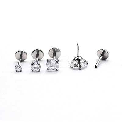 Stainless Steel Clear Cubic Zirconia Threadless Labret Stud WG18B1C-22-1