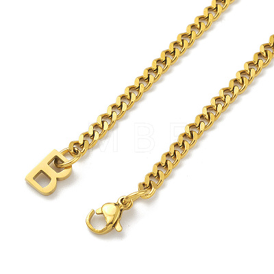 Ion Plating(IP) 304 Stainless Steel Initial Letter B Pendant Necklace with Curb Chains for Women NJEW-M199-02G-1