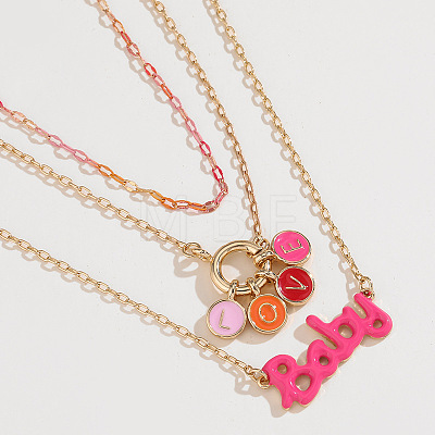 Zinc Alloy Enamel LOVE Baby Pendant 3 Layer Necklaces for Women FS-WGECD5D-02-1
