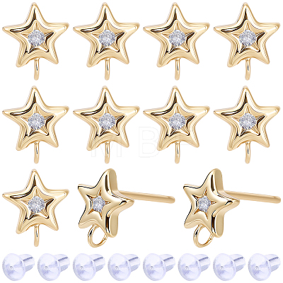 16Pcs Brass Micro Pave Clear Cubic Zirconia Stud Earring Findings MAK-SC0001-20B-1