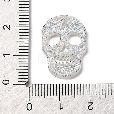 Skull Transparent Acrylic Connector Charms with Paillettes OACR-B027-02A-1