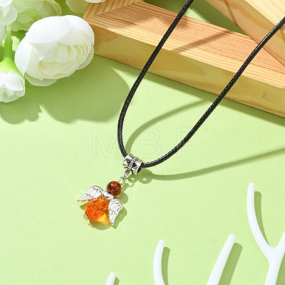 Angel Shape Alloy with Glass Pendant Necklaces NJEW-JN04560-02-1