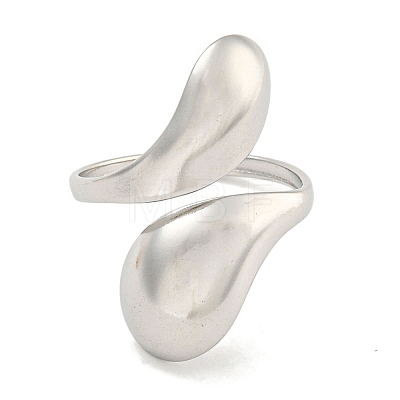 Non-Tarnish Teardrop 304 Stainless Steel Open Cuff Finger Rings for Women RJEW-P114-03P-1