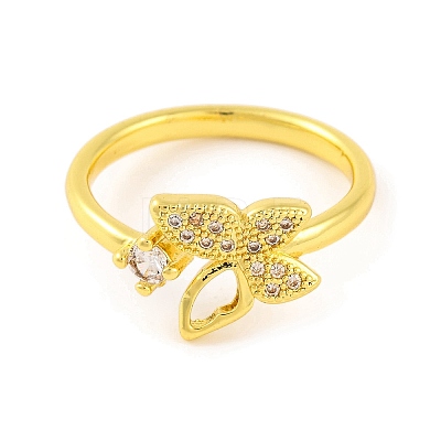 Butterfly Brass Micro Pave Clear Cubic Zirconia Open Cuff Rings for Women RJEW-U003-04G-1