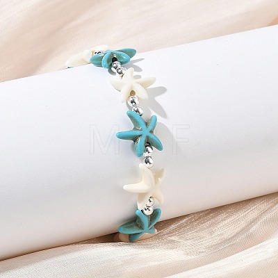 Synthetic Turquoise & Non-magnetic Hematite Beads Stretch Bracelets for Women Men BJEW-JB13728-01-1