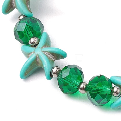 Summer Beach Starfish Dyed Synthetic Turquoise & Faceted Glass Beaded Stretch Bracelets for Women Men BJEW-JB10454-02-1