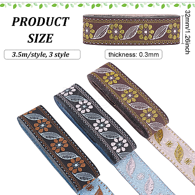 10.5M 3 Styles Ethnic Style Embroidery Polyester Ribbons OCOR-FG0001-43-1