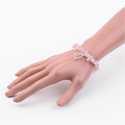 Rose Quartz Charm Bracelets BJEW-JB02543-01-1