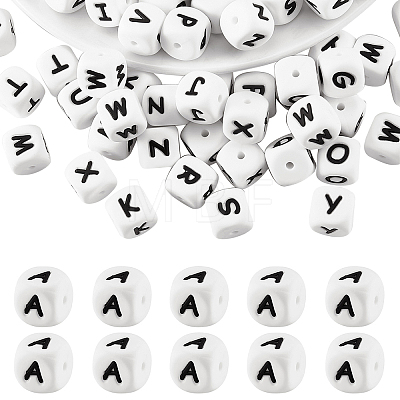 20Pcs White Cube Letter Silicone Beads 12x12x12mm Square Dice Alphabet Beads with 2mm Hole Spacer Loose Letter Beads for Bracelet Necklace Jewelry Making JX432A-1
