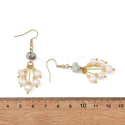 Natural Larimar and Natural Cultured Freshwater Pearl Dangle Earrings EJEW-JE07397-1