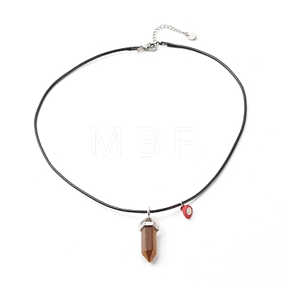 Natural Tiger Eye & Rose Quartz Double Terminated Pointed Pendants Necklaces Set for Couples Best Friends NJEW-JN03676-1