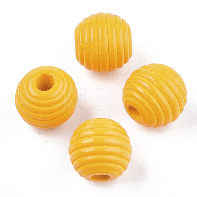 Painted Natural Wood Beehive Beads WOOD-S049-04B-M-1