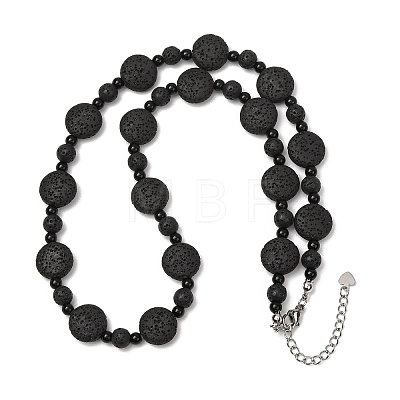 Natural Lava Rock Coin Beaded Necklaces GG-CBA922D-06A-1