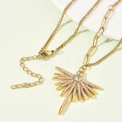 304 Stainless Steel Micro Pave Clear Cubic Zirconia Pendant Necklaces for Women NJEW-Z103-01G-06-1