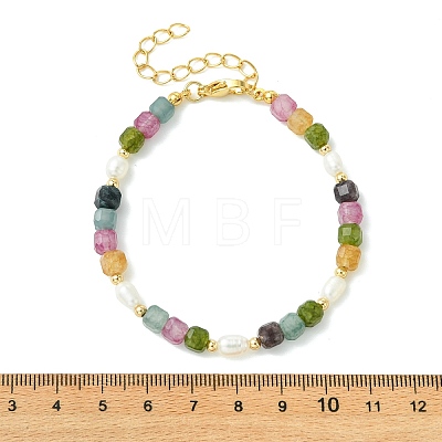 Natural Multicolor Tourmaline & Brass Beaded Bracelets for Women BJEW-JB13959-1