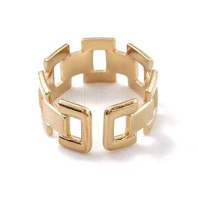 Ion Plating(IP) 304 Stainless Steel Hollow Out Rectangle Open Cuff Rings for Women RJEW-G285-55G-1