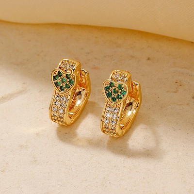 Elegant Heart-shaped Brass Cubic Zirconia Hoop Earrings for Women CH6025-1-1