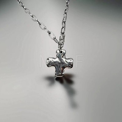 Alloy Textured Cross Pendant Paperclip Chain Necklaces FS-WGDACB3-02-1