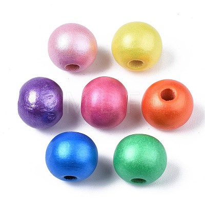 Painted Natural Wood European Beads WOOD-XCP0001-93-1