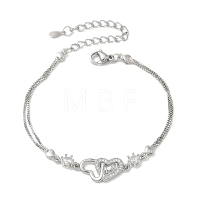 Brass Crystal Rhinestone Couple Heart Link Bracelets for Women KK-CBA7878-02G-1